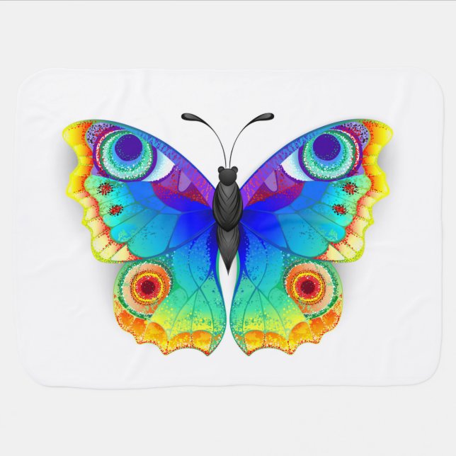 Rainbow Butterfly Peacock Eye Baby Blanket (Horizontal)
