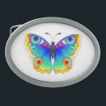 Rainbow Butterfly Peacock Eye Belt Buckle<br><div class="desc">Rainbow,  realistic,  artistically drawn,  bright colors peacock butterfly with textured detailed wings on white background. Rainbow butterfly.</div>