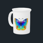 Rainbow Butterfly Peacock Eye Beverage Pitcher<br><div class="desc">Rainbow,  realistic,  artistically drawn,  bright colors peacock butterfly with textured detailed wings on white background. Rainbow butterfly.</div>