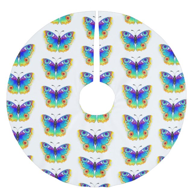 Rainbow Butterfly Peacock Eye Brushed Polyester Tree Skirt (Front)