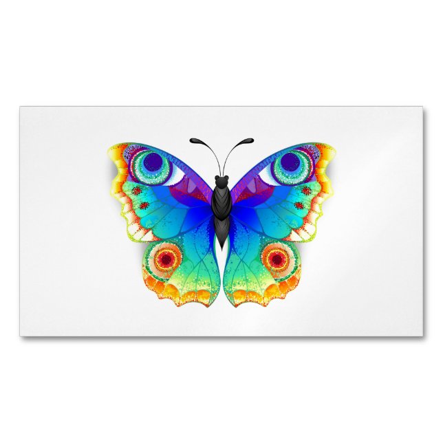 Rainbow Butterfly Peacock Eye Business Card Magnet (Front)