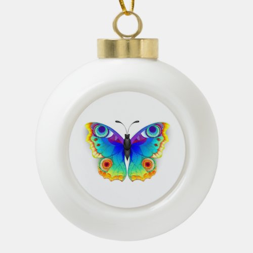 Rainbow Butterfly Peacock Eye Ceramic Ball Christmas Ornament