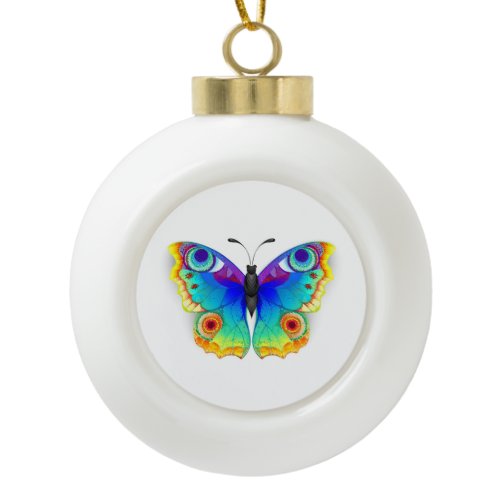 Rainbow Butterfly Peacock Eye Ceramic Ball Christmas Ornament