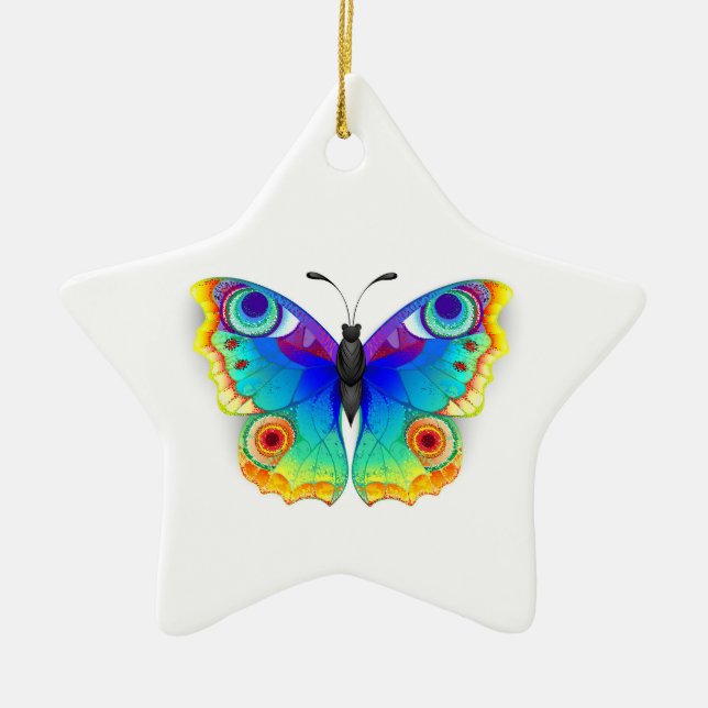 Rainbow Butterfly Peacock Eye Ceramic Ornament (Front)