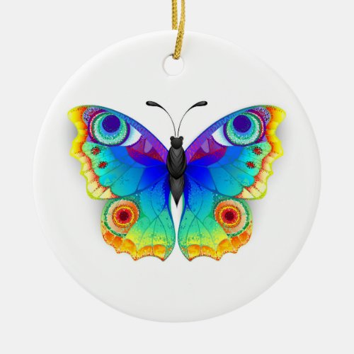 Rainbow Butterfly Peacock Eye Ceramic Ornament
