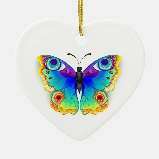 Rainbow Butterfly Peacock Eye Ceramic Ornament (Front)