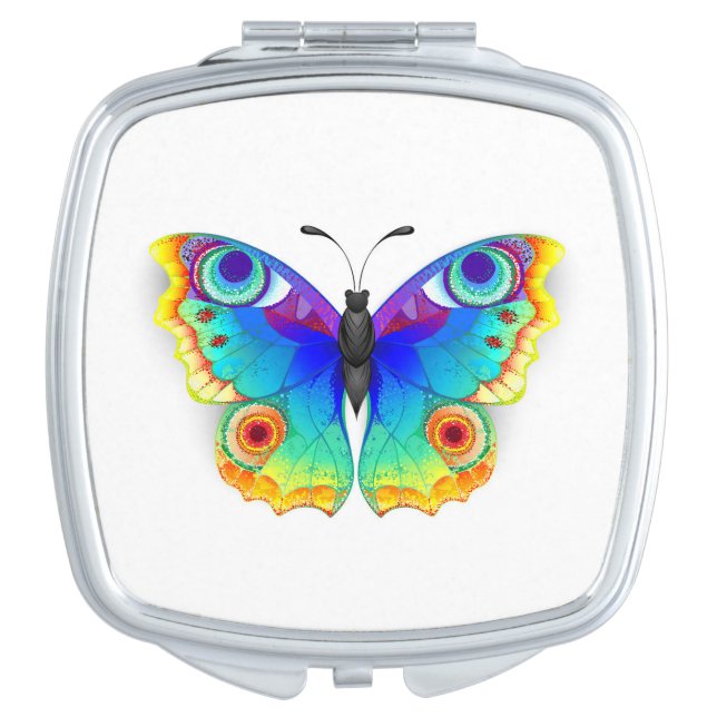 Rainbow Butterfly Peacock Eye Compact Mirror (Front)