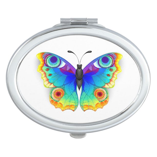Rainbow Butterfly Peacock Eye Compact Mirror (Front)
