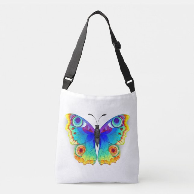 Rainbow Butterfly Peacock Eye Crossbody Bag (Front)