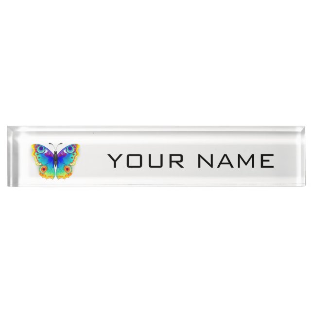 Rainbow Butterfly Peacock Eye Desk Name Plate (Front)