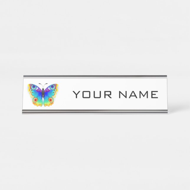 Rainbow Butterfly Peacock Eye Desk Name Plate (Front)