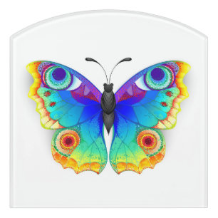 Rainbow Butterfly Peacock Eye Door Sign