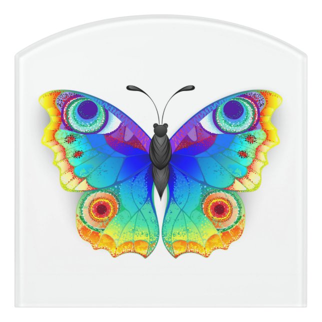 Rainbow Butterfly Peacock Eye Door Sign (Contour Front)