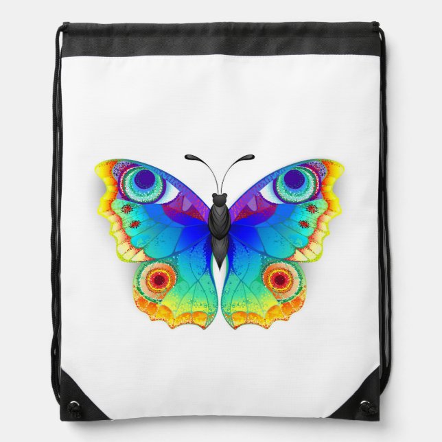 Rainbow Butterfly Peacock Eye Drawstring Bag (Front)