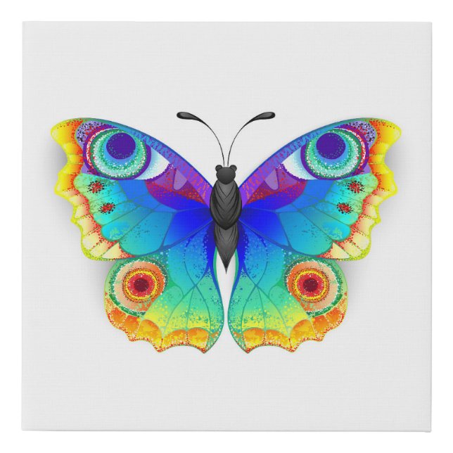 Rainbow Butterfly Peacock Eye Faux Canvas Print (Front)