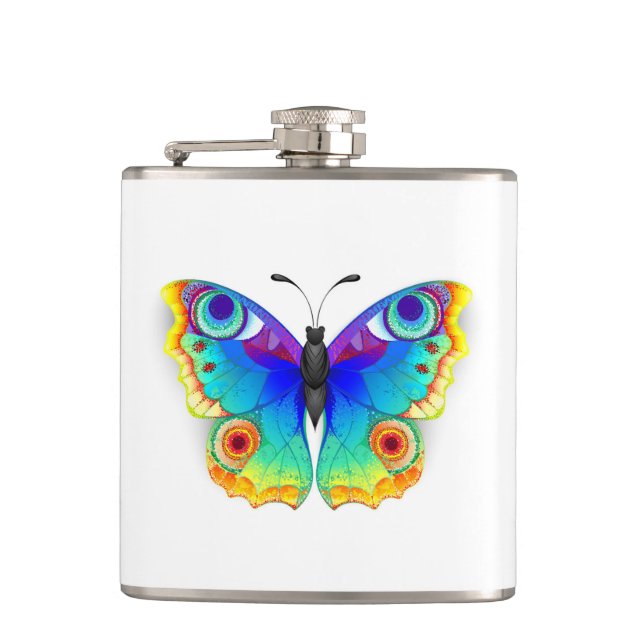 Rainbow Butterfly Peacock Eye Flask (Front)