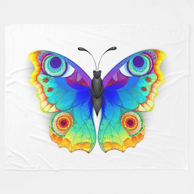 Rainbow Butterfly Peacock Eye Fleece Blanket (Front (Horizontal))