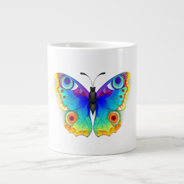 Rainbow Butterfly Peacock Eye Giant Coffee Mug (Front)