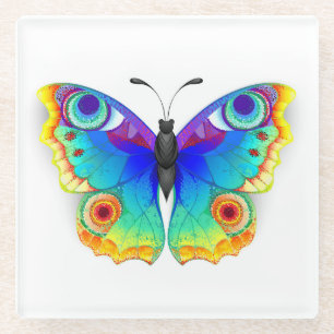 Rainbow Butterfly Peacock Eye Glass Coaster