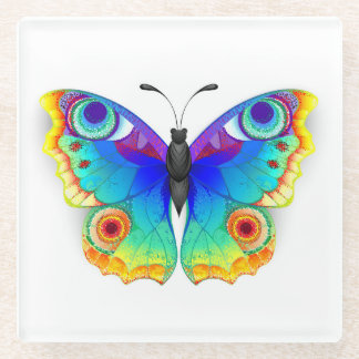 Rainbow Butterfly Peacock Eye Glass Coaster