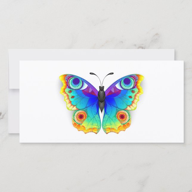 Rainbow Butterfly Peacock Eye Holiday Card (Front)