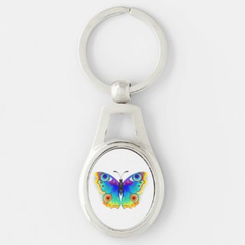 Rainbow Butterfly Peacock Eye Keychain by Blackmoon9 at Zazzle