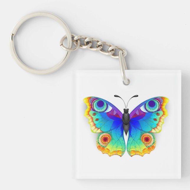 Rainbow Butterfly Peacock Eye Keychain (Front)