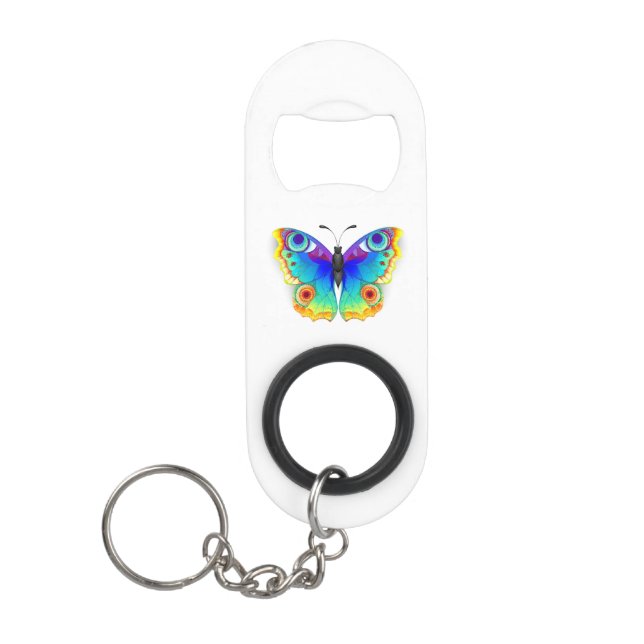 Rainbow Butterfly Peacock Eye Keychain Bottle Opener (Front)
