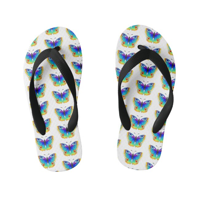 Rainbow Butterfly Peacock Eye Kid's Flip Flops (Footbed)
