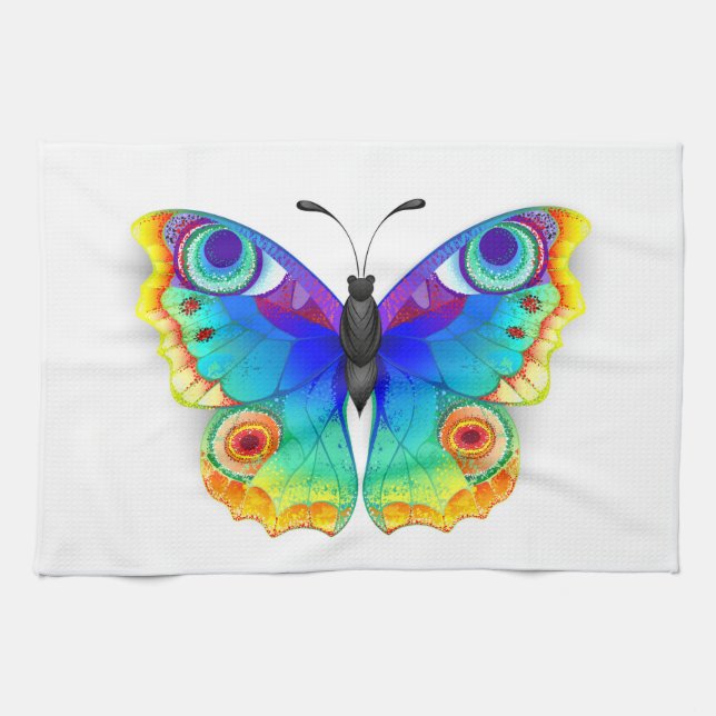 Rainbow Butterfly Peacock Eye Kitchen Towel (Horizontal)