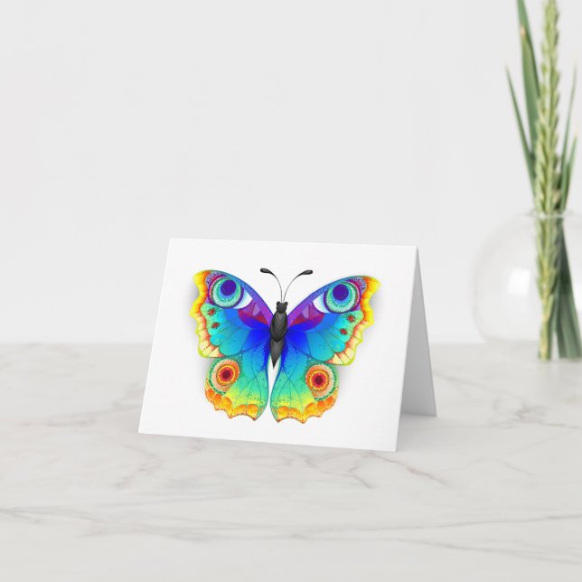 Rainbow Butterfly Peacock Eye Letterpress Thank You Card (Front)