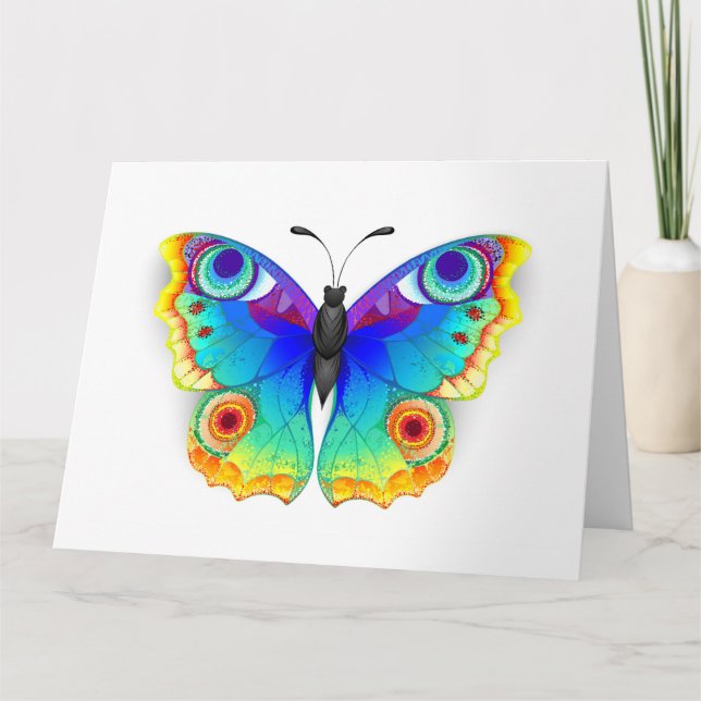 Rainbow Butterfly Peacock Eye Letterpress Thank You Card (Front)