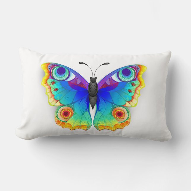 Rainbow Butterfly Peacock Eye Lumbar Pillow (Front)
