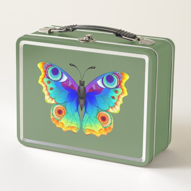 Rainbow Butterfly Peacock Eye Metal Lunch Box (Front)