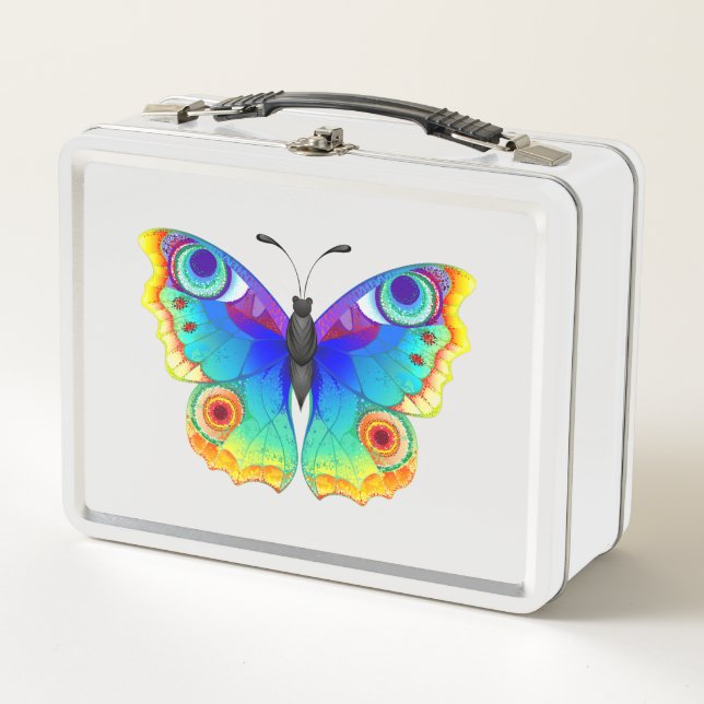 Rainbow Butterfly Peacock Eye Metal Lunch Box (Front)