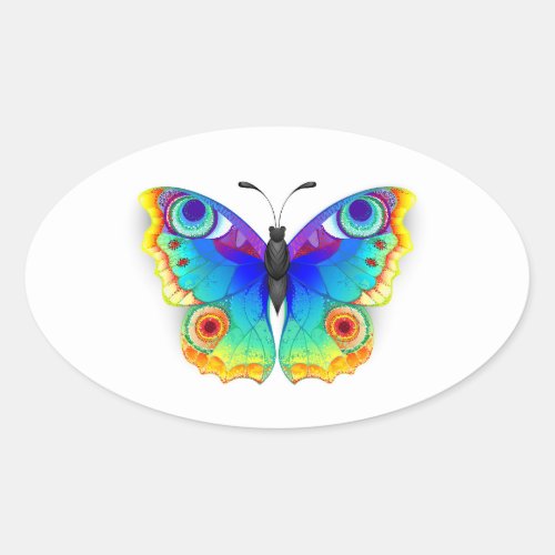 Rainbow Butterfly Peacock Eye Oval Sticker