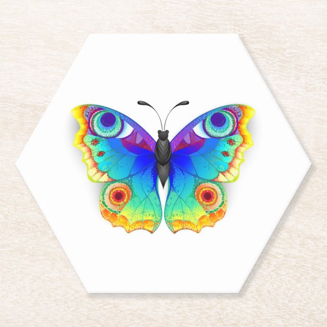 Rainbow Butterfly Peacock Eye Paper Coaster (Front)