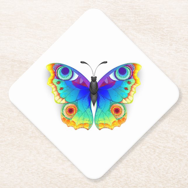 Rainbow Butterfly Peacock Eye Paper Coaster (Front)