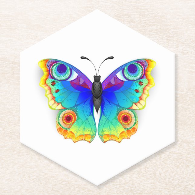 Rainbow Butterfly Peacock Eye Paper Coaster (Front)