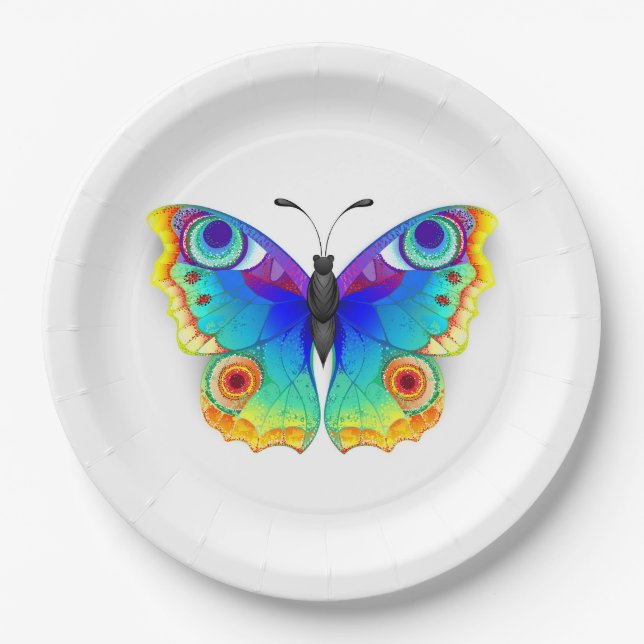 Rainbow Butterfly Peacock Eye Paper Plates (Front)