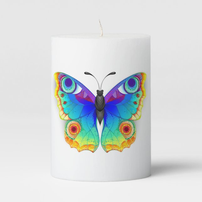 Rainbow Butterfly Peacock Eye Pillar Candle (Front)