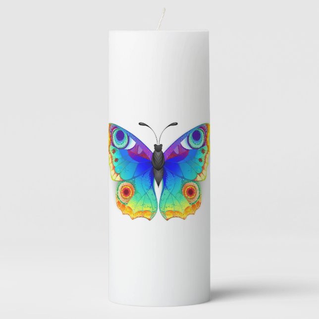 Rainbow Butterfly Peacock Eye Pillar Candle (Front)