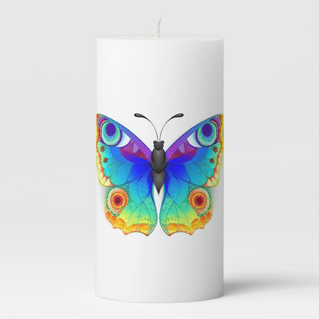 Rainbow Butterfly Peacock Eye Pillar Candle (Front)