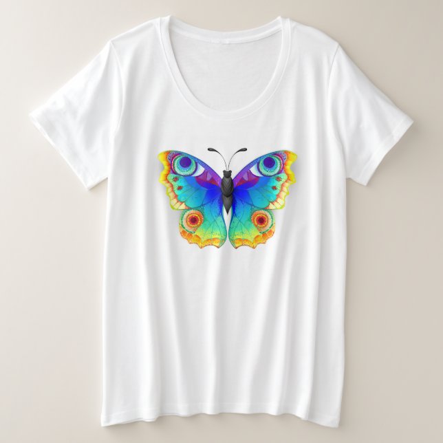 Rainbow Butterfly Peacock Eye Plus Size T-Shirt (Design Front)