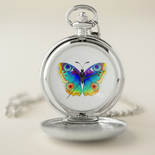 Rainbow Butterfly Peacock Eye Pocket Watch (Inside)