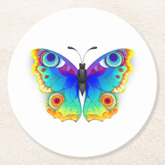 Rainbow Butterfly Peacock Eye Round Paper Coaster