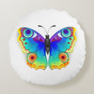 Rainbow Butterfly Peacock Eye Round Pillow