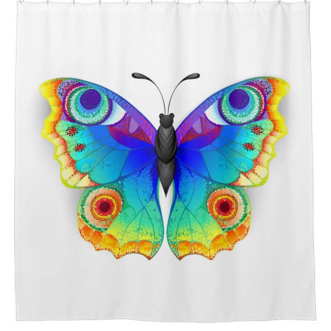 Rainbow Butterfly Peacock Eye Shower Curtain (Front)