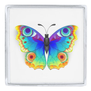 Rainbow Butterfly Peacock Eye Silver Finish Lapel Pin