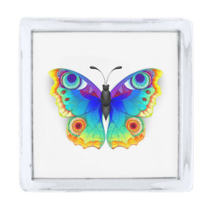 Rainbow Butterfly Peacock Eye Silver Finish Lapel Pin